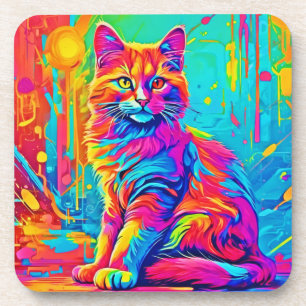 Posavasos Luminosa Línea: Un gato neón colorido