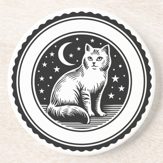 Posavasos Luna de gato y estrellas (Frente)