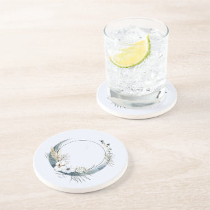 Posavasos Luna de la Media Luna Azul con flores blancas