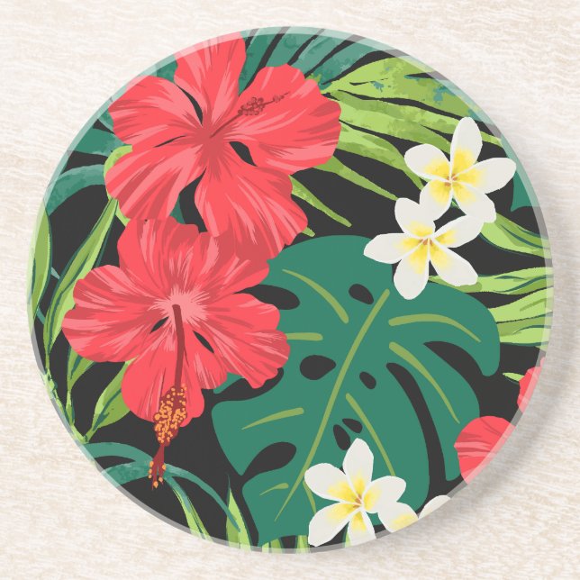 Posavasos Luna Hibiscus Garden Hawaiian - Rojo y Negro (Frente)