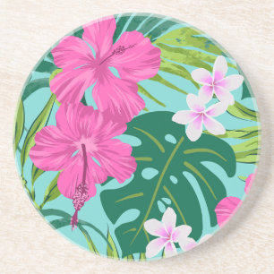 Posavasos Luna Hibiscus Garden Hawaiian - Rosa y Turq