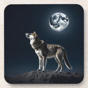 Posavasos Luna llena brillando en el lobo