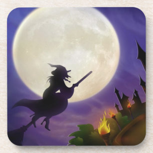 Posavasos Luna llena de bruja de Halloween