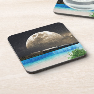 Posavasos Luna Llena Tropical Turquesa Dorada Luminosa Playa