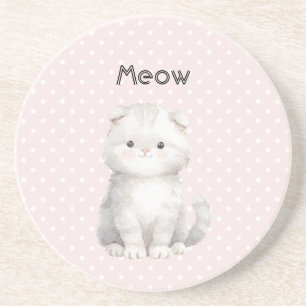 Posavasos Lunares rosados gato gatito gris blanco lindo