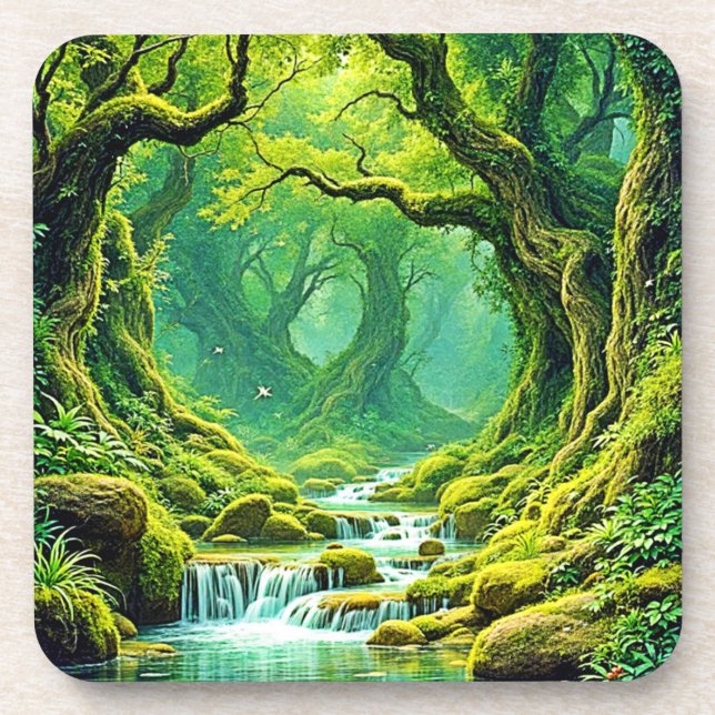 Posavasos Lush Jungle Waterfall Bliss (Frente)