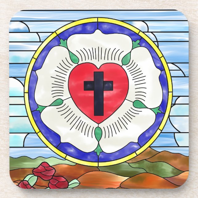 Posavasos Luther Rosa ventana de vidrio templado (Frente)