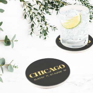 Posavasos Lux Gold Chicago Latitud y Longitud 