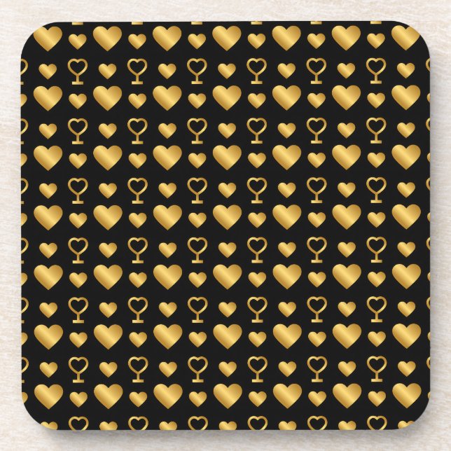 Posavasos Luxury Black Gold Foil Hearts  (Frente)