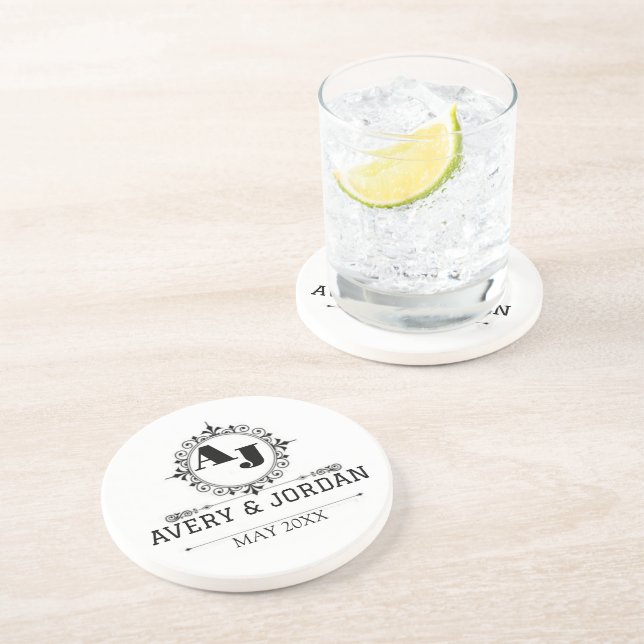 Posavasos Luxury Elegant Monogram with Initials white (Lado)