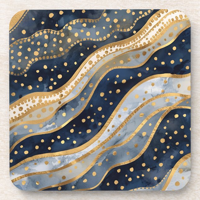 Posavasos Luxury, Modern, Gold Blue Pattern (Frente)