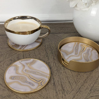 Posavasos Luxury White & Gold Marble Coaster – Elegant Aesth