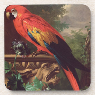 Posavasos Macaw del escarlata en un paisaje (aceite en lona)