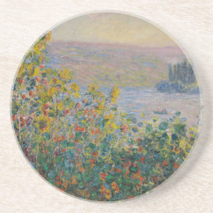 Posavasos Macizos de flores en Vétheuil, paisaje impresionis