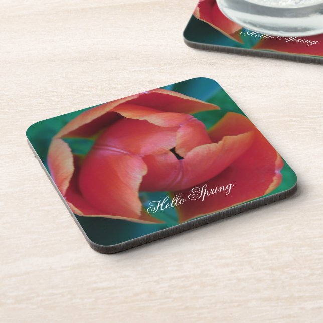 Posavasos Macro Red Tulip Flower Photography Plastic Coaster (Lado Izquierdo)