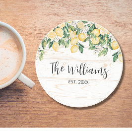 Posavasos Madera blanca del árbol del limón amarillo monogra