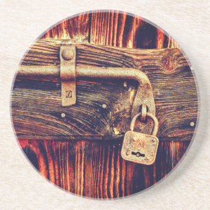 Posavasos Madera grano de madera rústica bronce cerradura an