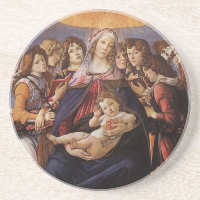 Posavasos Madonna y niño con ángeles por Sandro Botticelli (Frente)