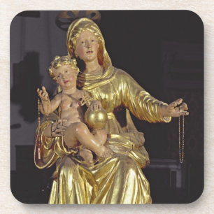 Posavasos Madonna y niño, siglo XVII (madera dorada)