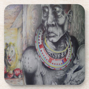 Posavasos Madre e hijo masái con arte de león impreso/gráfic