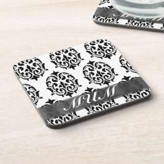 Posavasos Madre personalizada de damasco blanco y negro