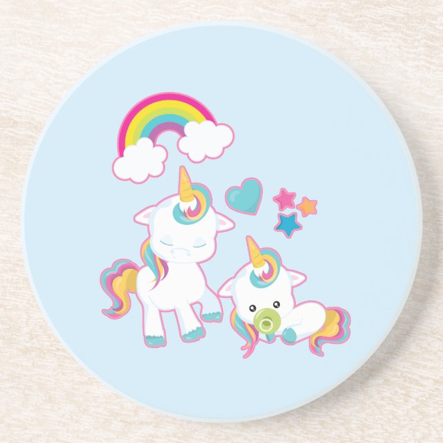 Posavasos Madre y bebé mágicos de White Unicornios (Frente)