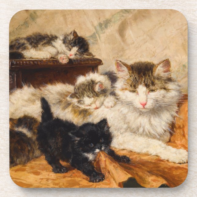 Posavasos Madre y sus gatitos (Frente)