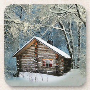 Posavasos Mágica de invierno de cabinas de registro rústico