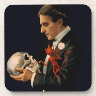 Posavasos Magician vintage, Thurston sosteniendo un cráneo h