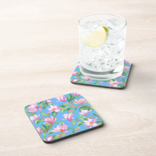 Posavasos Magnolia floreciente en azul cielo
