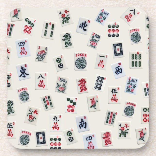 Posavasos Mah Jongg diseño de símbolos de baldosas en el fon (Frente)