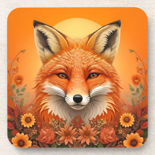 Posavasos Majestuoso retrato de zorro rodeado de flores de o