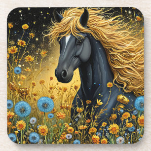 Posavasos Majestuoso Semental Negro Entre Vibrantes Flores S
