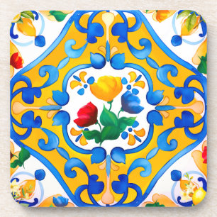 Posavasos Majólica, azulejos azules, azulejos sicilianos, mo