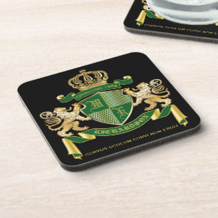 Posavasos Make Your Own Coat of Arms Green Gold Lion Emblem