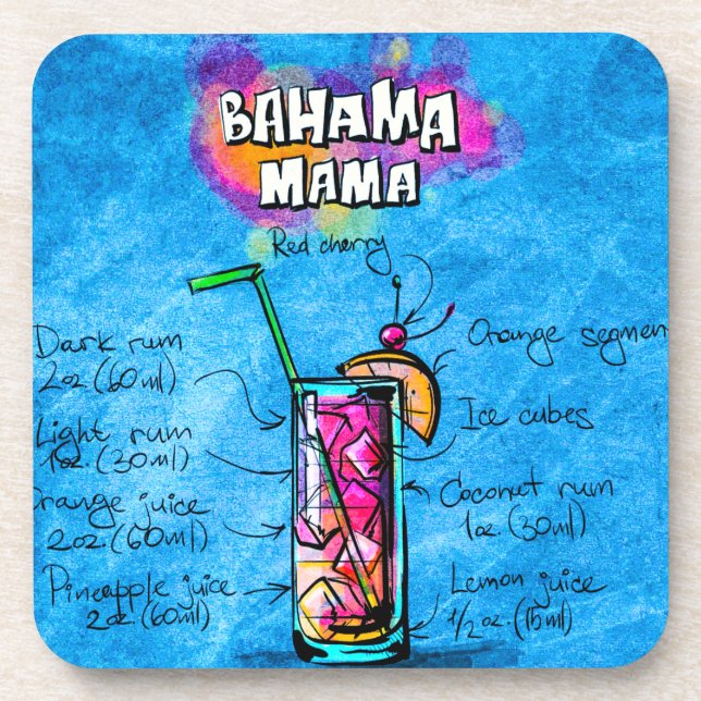 Posavasos Mamá Cocktail Recipe Plastic Coaster de Bahama (Frente)