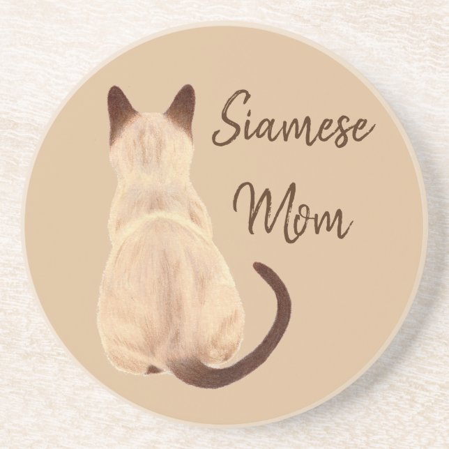 Posavasos Mamá gata sasha siamesa Kitty mirando hacia atrás (Frente)