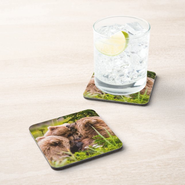 Posavasos Mamá oso enfermería sus dos cobs, el lago Clark Na (Lado Derecho)