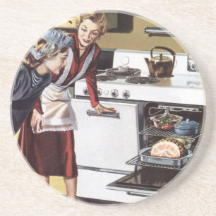 Posavasos Mamá vintage en la cocina cocinando un jamón de Pa