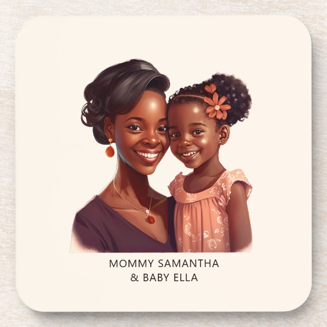 Posavasos Mamá y hija negras personalizadas (10) (Frente)