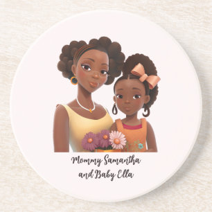 Posavasos Mamá y hija negras personalizadas (7)