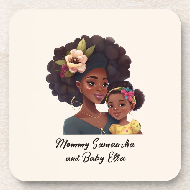 Posavasos Mamá y hija negras personalizadas (8) (Frente)