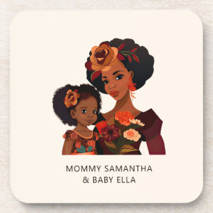 Posavasos Mamá y hija negras personalizadas (9)