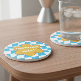 Posavasos Mamma Mia Retro Groovy Azul Amarillo Decoración Do