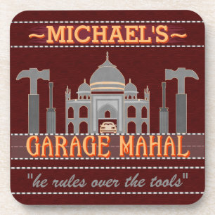 Posavasos Man Cave Funny Garage Mahal Red   Nombre personali