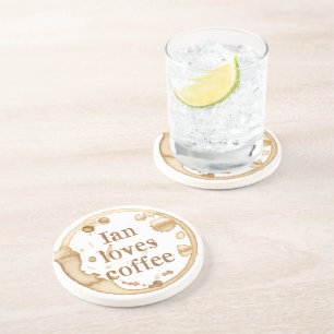 Posavasos Mancha de café personalizada con texto Grunge dive
