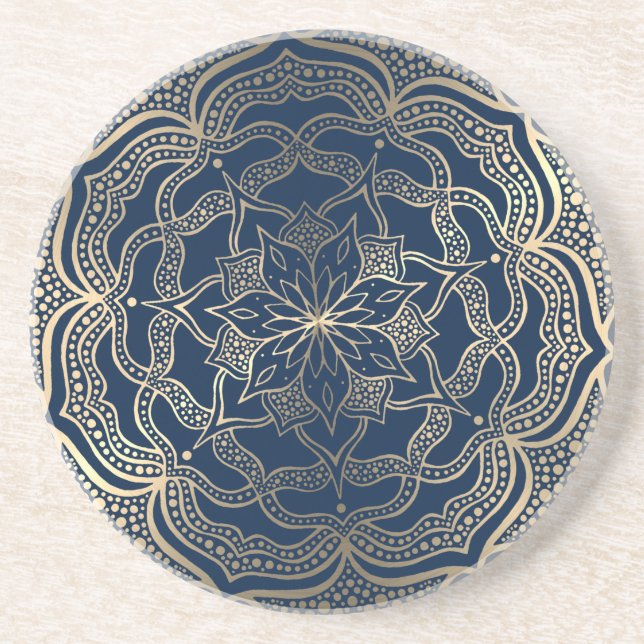 Posavasos Mandala Art Boho Elegant Luxury Gold y Navy Blue (Frente)