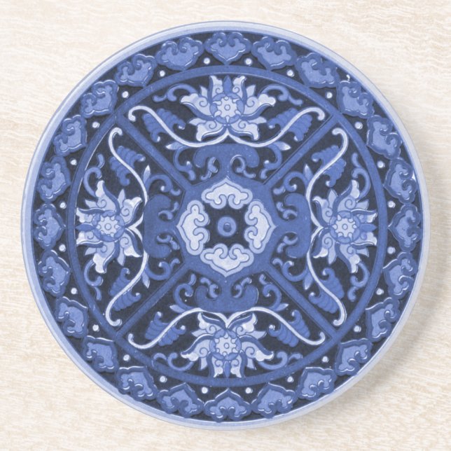 Posavasos Mandala blanca y azul antichina (Frente)