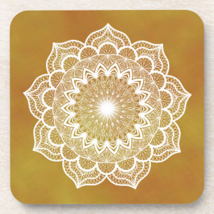 Posavasos Mandala Blanco sobre Fondo Dorado