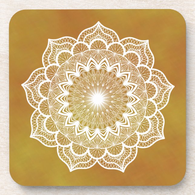 Posavasos Mandala Blanco sobre Fondo Dorado (Frente)